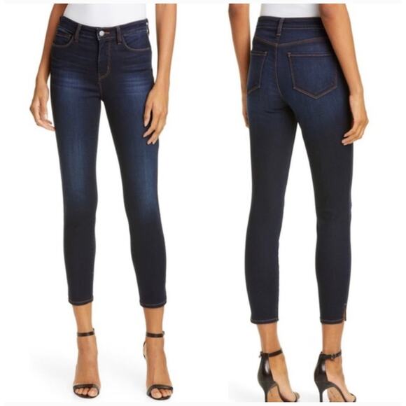 L’Agence Jeans Womens 27 Blue Avery High Rise Skinny Side Slit Cropped Ankle - Picture 1 of 10